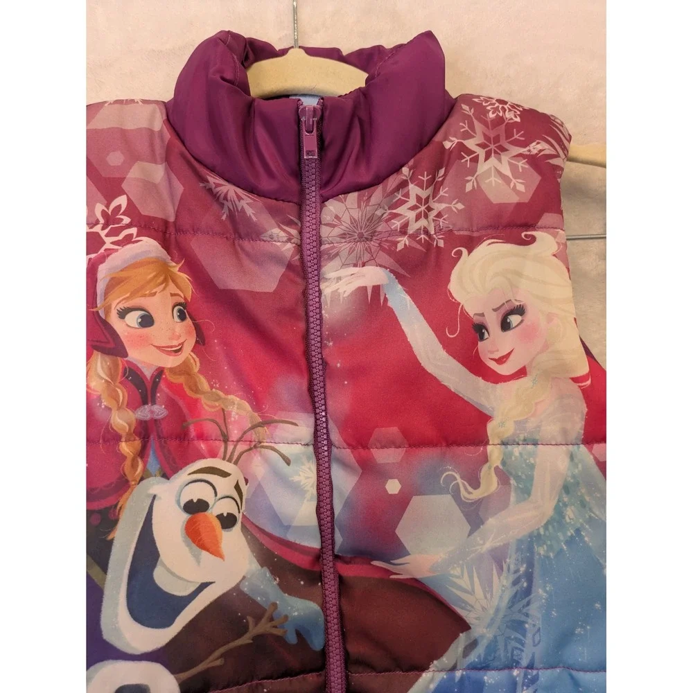 Disney Frozen‎ Elsa Anna Olaf Puffer Vest Girls Size S Purple Zip Up Sleeveless